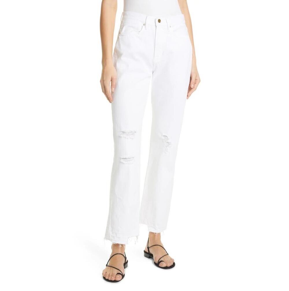 FRAME Le Hollywood Crop Jean Blanc Rips White